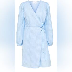 Cute baby blue knee-length v-neck wrap dress Size S Wedding babyshower party